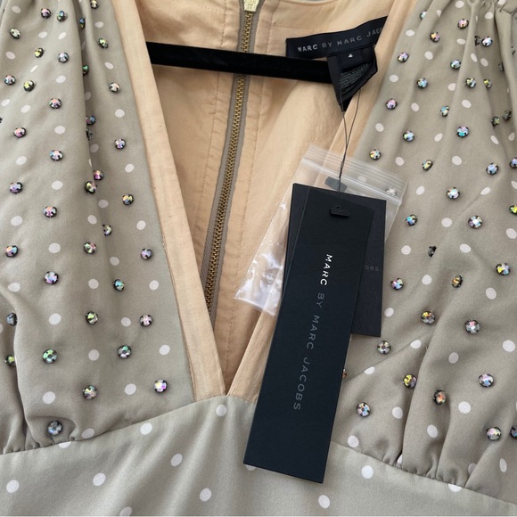 Marc By Marc Jacobs Josephine Dress Polka Dot Crystal Accents Silk dress Size 4 - Picture 11 of 14